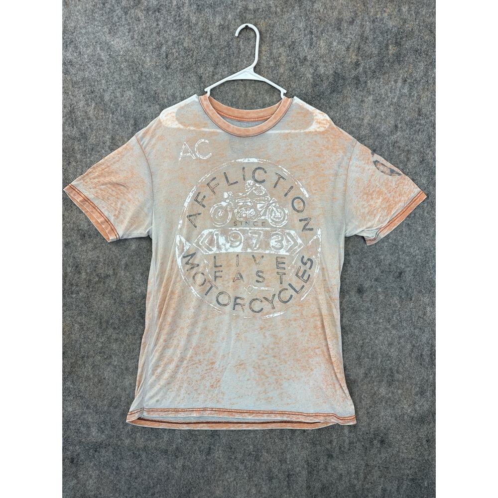 Affliction Shirt Mens X Large Orange Motorcycles Short Sleeve Y2K AC MC 13 XL